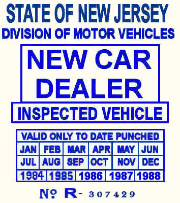 (image for) 1984 - 1988 NJ NEW CAR DEALER sticker